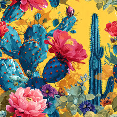 Cactus Garden Bliss: Vibrant Succulent Botanical Pattern on Seamless Green Wallpaper