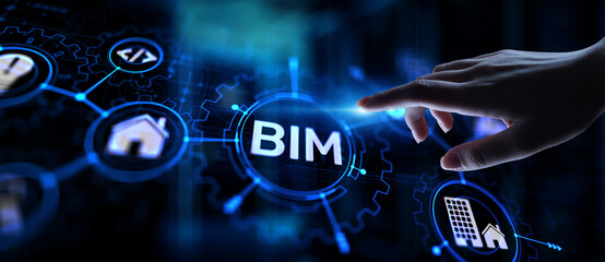 BIM Building Information Modeling Technology concept on virtual screen. - obrazy, fototapety, plakaty