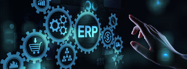 ERP - Enterprise resource planning business and modern technology concept on virtual screen.
