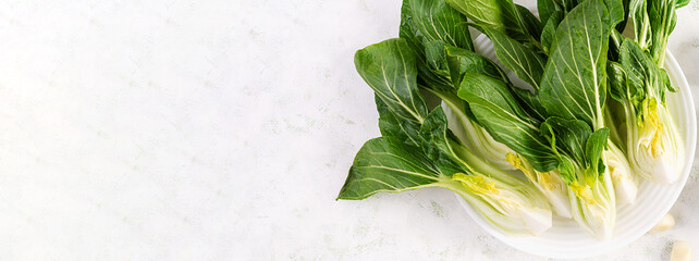 Organic and fresh bok choy or pak choi or pok choi.Brassica rapa. Vegetables - obrazy, fototapety, plakaty
