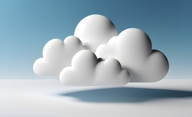 White cloud on a simple soft blue background, simulating real photo, 3D design with a minimalist touch. Generative AI