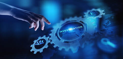Investigation inspection audit business concept on virtual screen. - obrazy, fototapety, plakaty