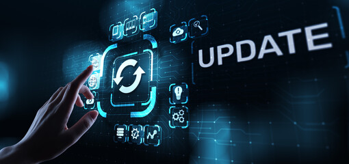 Update System Upgrade Software version technology concept on virtual screen.
