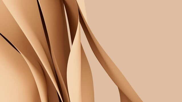 Abstract wavy beige tender fabric motion in wind. Peach fuzz satin cloth soft crumple animation. 3d render animation