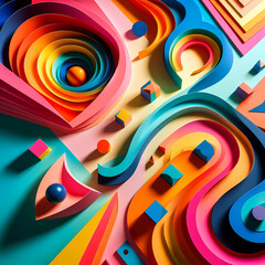 a visually mesmerizing image featuring psychedelic paper shapes with ample copy space, Generative Ai