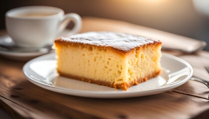  butter cake with white dish on wooden table