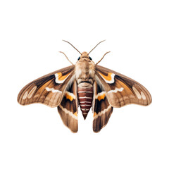 Top view of a moth flying, isolated on transparent background