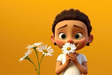 Boy Sniffing White Daisies Animation
