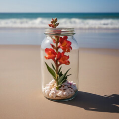A Captivating Snapdragon Jar Amidst Beach Serenity AI GENERATED