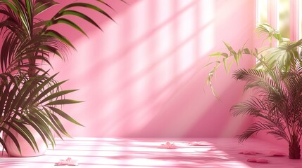 Fototapeta na wymiar A festively decorated pine tree brightens a cozy pink living room.
