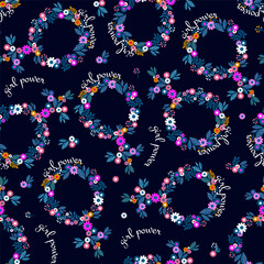 Floral garland female sign with text