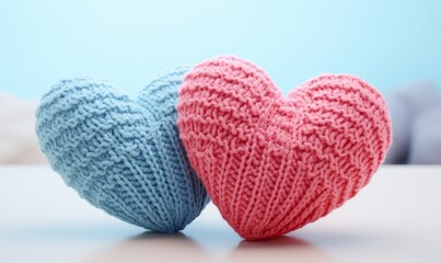 pink and blue knitted heart