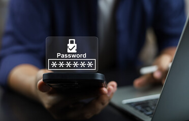 Cyber security concept, User enters password to login to privacy and protect personal data, Secure technology, Secure access to internet information, Business and person confidentiality.