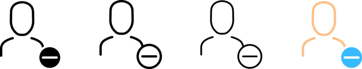 Human silhouette and minus icon set. Silhouette, linear, and flat style. Vector icons.