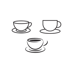 Tea cup vector icon set. Hot herbal green tea symbol in black  color. Coffee cup line sign.