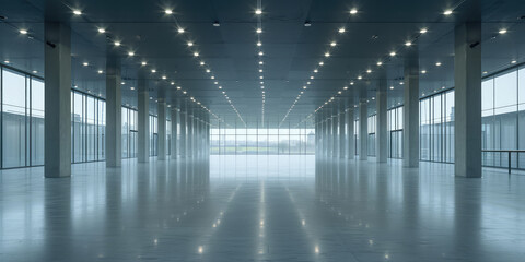 Elegant empty big Banquet Hall. Luxurious empty banquet hall with glossy floors.