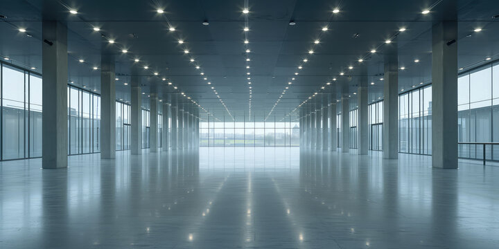 Elegant empty big Banquet Hall. Luxurious empty banquet hall with glossy floors.