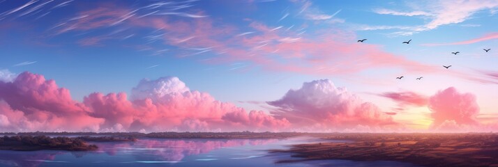 Anime sclouds in soft pastel color sky.