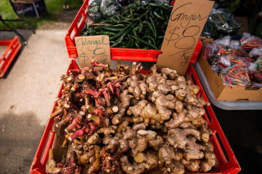 ginger and galangal for sale at the farmers markets