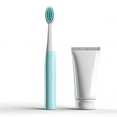 Toothbrush and toothpaste isolated on white background, hyperrealism, png
