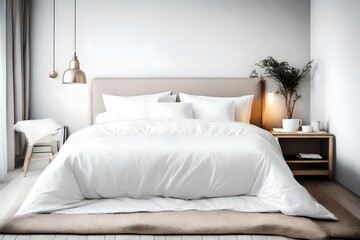a white bed, setting the scene for winter preparations, home activities, or showcasing hotel/home textiles