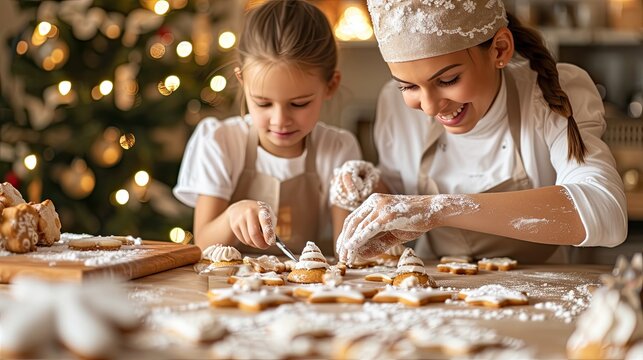 Spend time with your child. Mother and daughter made Christmas cookies together. Happy family