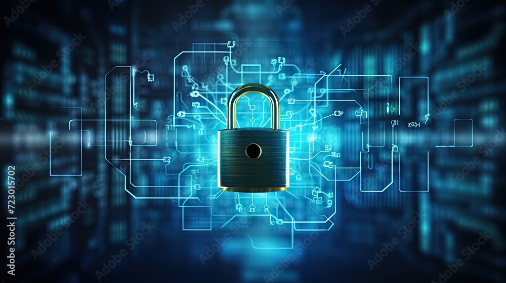 Poster cyber ​​security and data protection, protect business and financial transaction data from cyber att