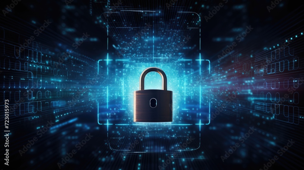 Poster cyber ​​security and data protection, protect business and financial transaction data from cyber att