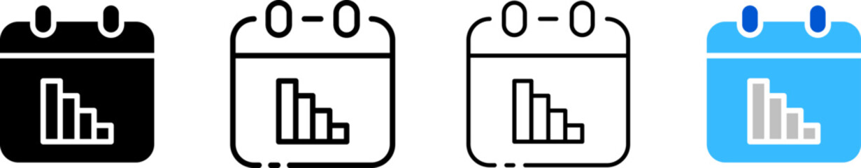 Network inside calendar icon set. Silhouette, linear, and flat style. Vector icons.