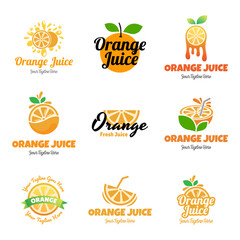 Set of vector orange juice logos on white background