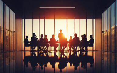 Silhouette Business People Discussion Meeting Cityscape Team Concept
