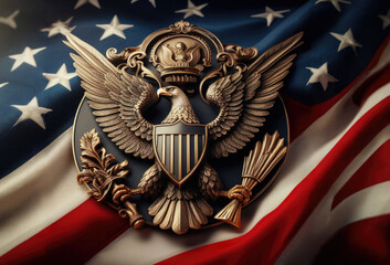 The symbol of the United States. Emblem with the US flag - obrazy, fototapety, plakaty