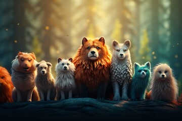 group of wild forest animals, world animal day concept generative ai