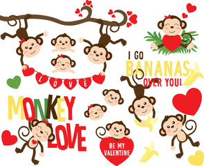 Valentine Monkeys, Love, Cute