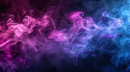 Vape smoke in shades of blue, pink, and purple over a solitary black backdrop.