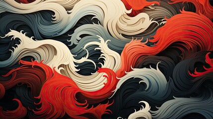 Background illustration of multi layered curves and hot tones.