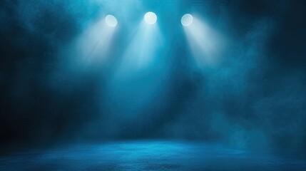 A stage bathed in the blue glow of a spotlight.