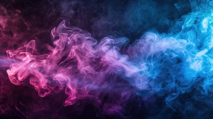 Foto op Plexiglas Vape smoke in shades of blue, pink, and purple over a solitary black backdrop. © Wp Background