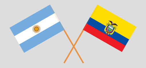 Crossed flags of Argentina and Ecuador. Official colors. Correct proportion