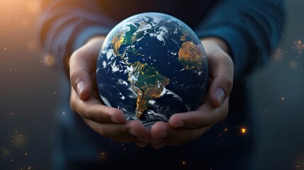 Hands holding globe. Technology protect earth, cloud network. Abstract technology science background. Sphere shields protect. Global network and technology. 