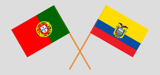Crossed flags of Portugal and Ecuador. Official colors. Correct proportion