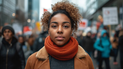Woman With Curly Hair Wearing a Scarf and Engaging in Self-care for Mental Health - obrazy, fototapety, plakaty