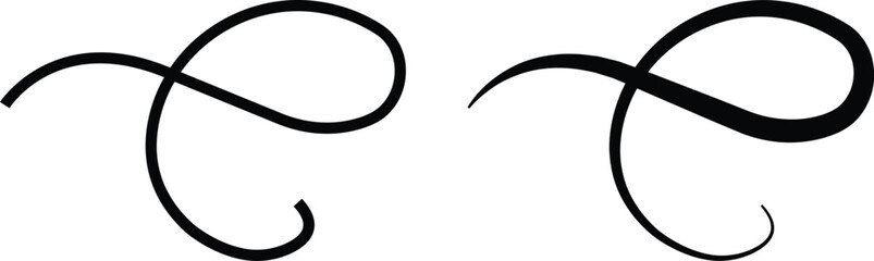 Swirl ornament black line stroke curls, swirls divider and filigree. Flourishes, decorative elements vector icon set collection isolated on transparent background for Calligraphic Victorian art design