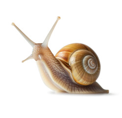 Snail with big shell on white background. Gold colors. For beauty skin products with mucin with...