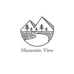 mountain view monoline vector illustration for logo, template, icon, sign, design, etc