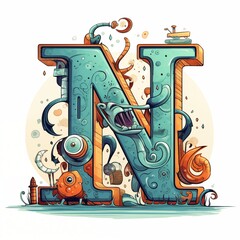 Alphabet letter "N" in cartoon style. Ai generative	