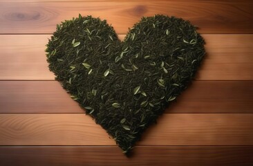  Tea leaves in the shape of a heart. Valentine's card.