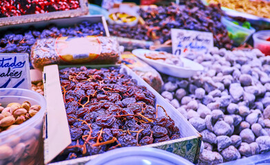Dried dates and figs, Atarazanas central market, Malaga, Spain