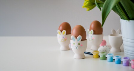 Artistic work, handmade, creativity with children for decoration on Easter.