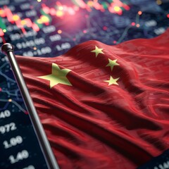 Chinese flag and stock market background